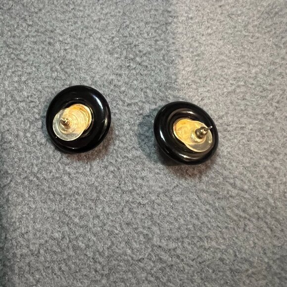 Kenneth Jay Lane LION HEAD EARRINGS Pierced Gold Tone w/Black Jacket KJL Sharp! - Picture 5 of 6